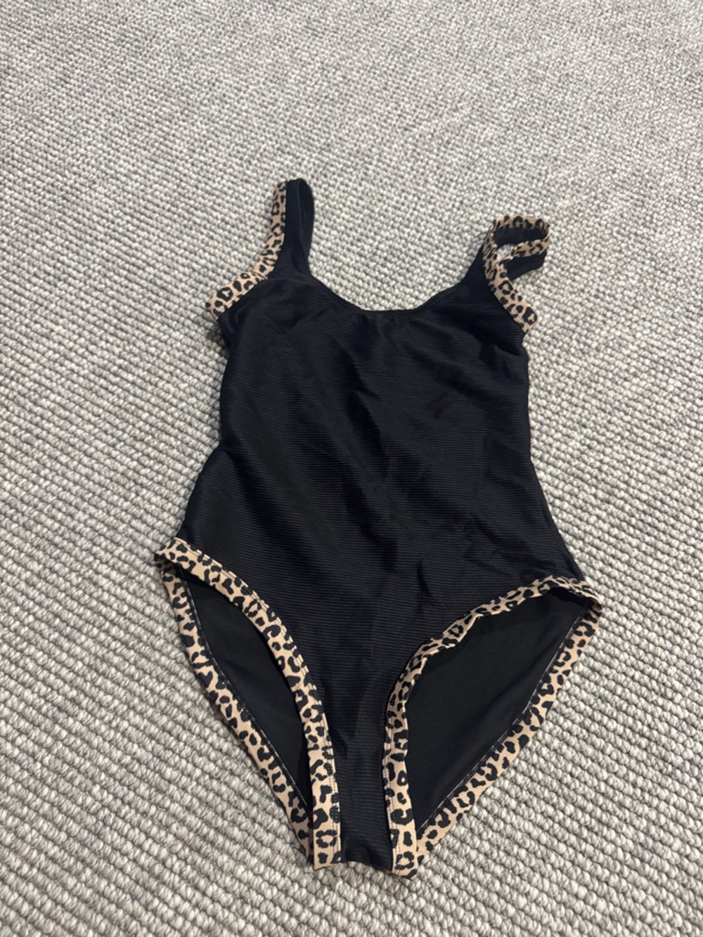 Pink Lily Black One-Piece Swimsuit with Leopard Trim